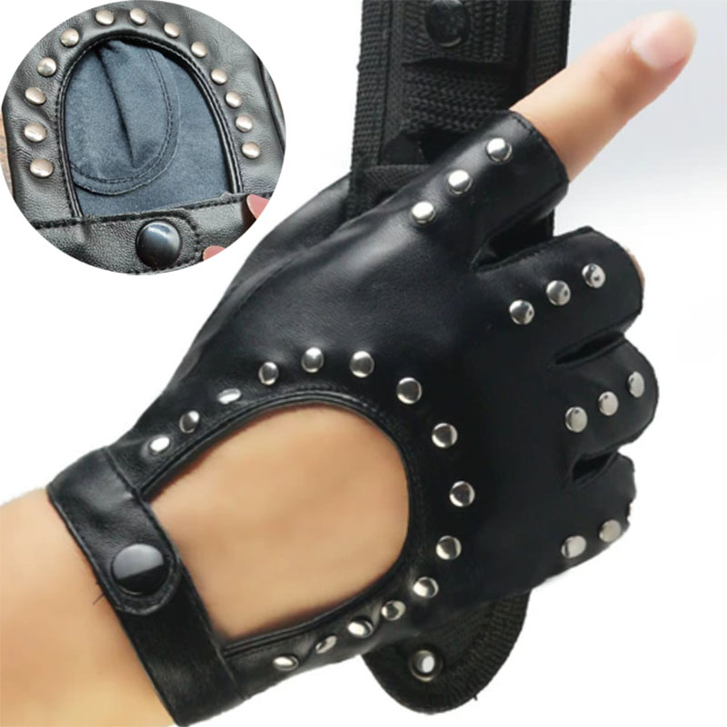 Leather Driving Glove - ถุงมือหนัง PU สไตล์โกธิค พังก์ แบบสั้น 1
