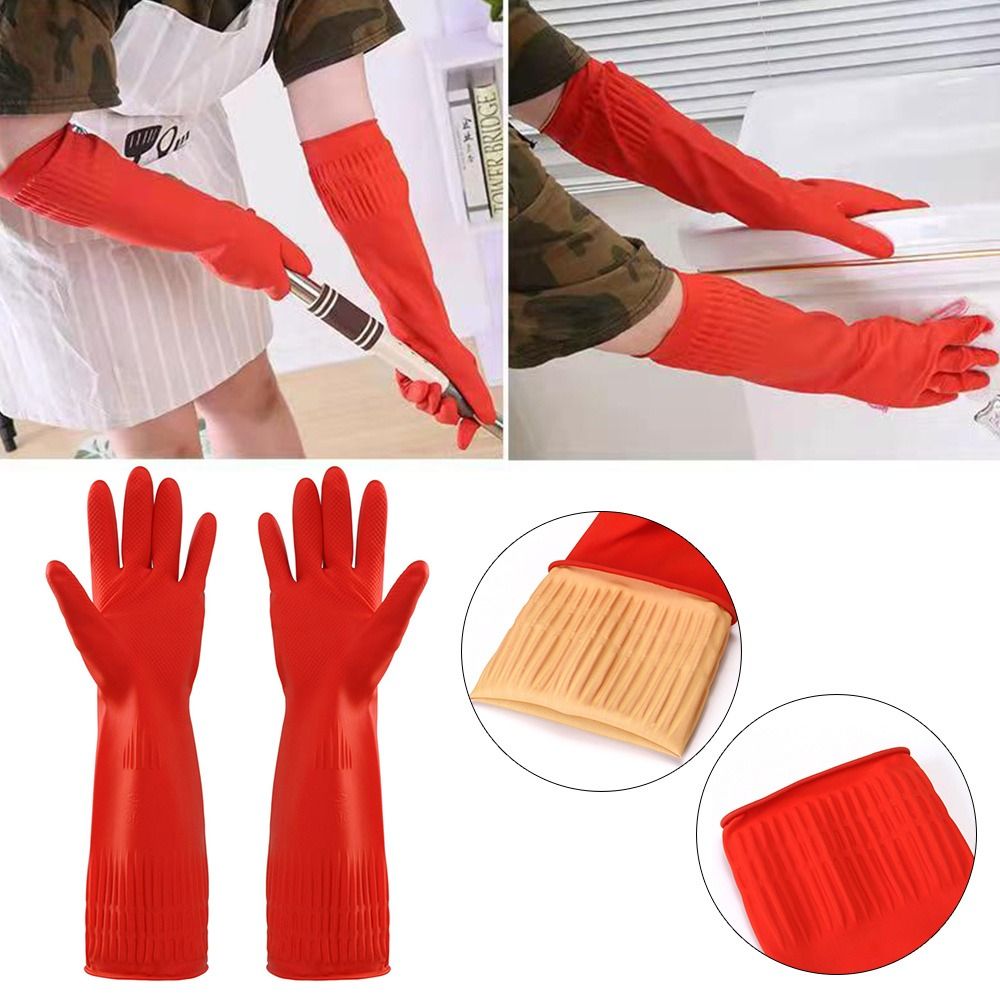 Dish Glove Rubber - ถุงมือยางสำหรับงานหนัก1คู่พร้อมถุงมือยาวพิเศษถุงมือล้างรถสำหรับล้างจานทำความสะอาดในครัวเรือน