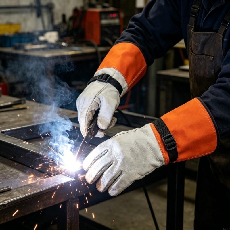 Heat Resistant Glove - ถุงมือหนังแพะทนความร้อนขนาด 14 นิ้วพร้อมการอัพเกรดถุงมือเชื่อมเพื่อการปกป้องที่ดียิ่งขึ้นสำหรับงานเชื่อมและงานไฟฟ้า K1KF