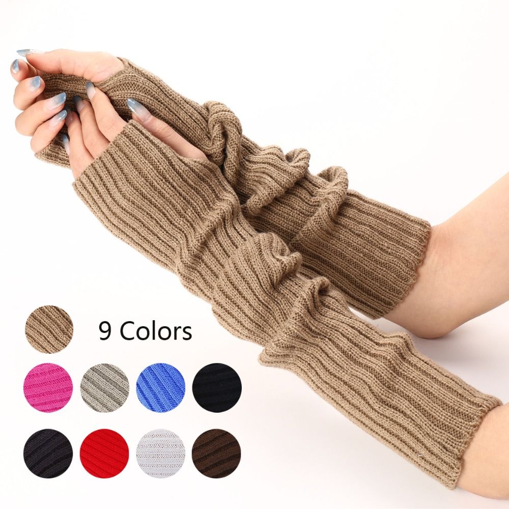 Fingerless Glove Knit - ถุงมือถักสไตล์กอธิกส์ญี่ปุ่นสีขาวดำแขนยาวถึงข้อเท้าถุงมือฮาราจูกุ52ซม. สำหรับผู้หญิงใหม่