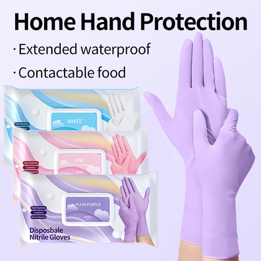 Exam Glove Nitrile - ถุงมือทําความสะอาดไนไตรล์แบบใช้แล้วทิ้งปราศจากน้ํายางข้อมือขยายอาหารถุงมือทําความสะอาดล้างจานถุงมือสอบทางการแพทย์สีม่วง