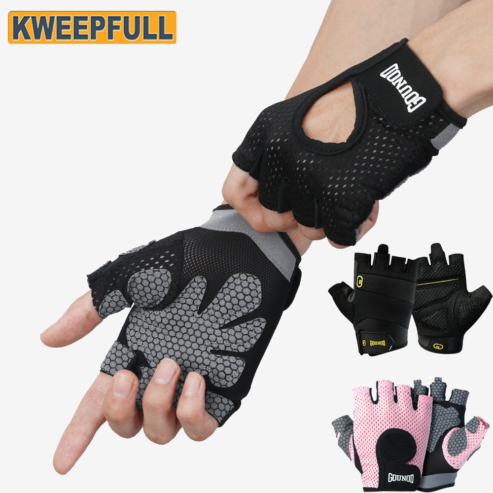 Fingerless Glove Knit - 1 คู่ถุงมือยกน้ำหนักกันลื่น, ถุงมือออกกำลังกายแบบไม่มีนิ้วสำหรับผู้ชายผู้หญิง, ฟิตเนสออกกำลังกายปั่นจักรยาน