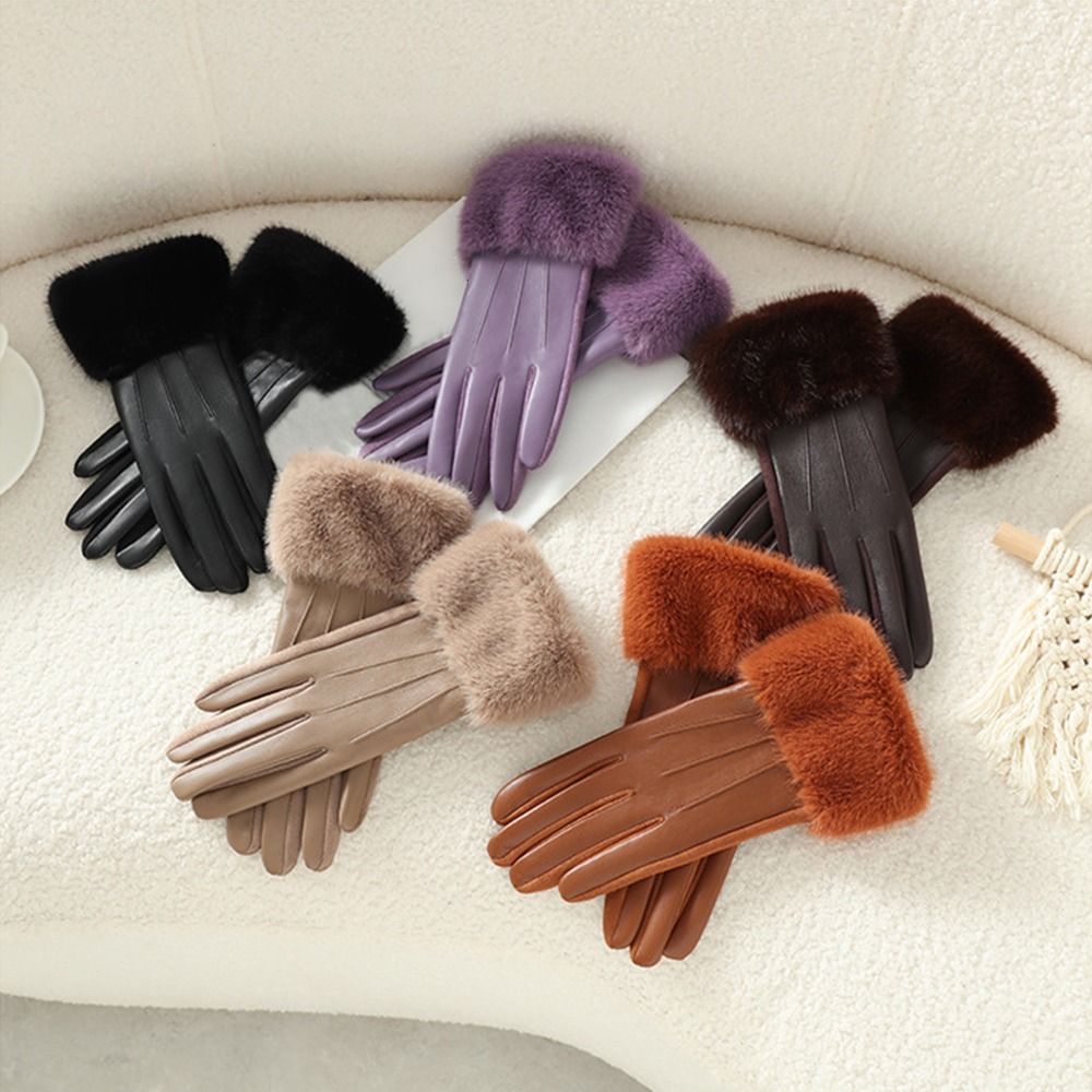 Winter Glove Insulated - ถุงมือหนังผู้หญิงบุด้วยวัสดุกันความร้อน ถุงมือกันหนาวสำหรับผู้หญิง บุด้วยวัสดุกันความร้อน หนา ทนลม สีพื้น