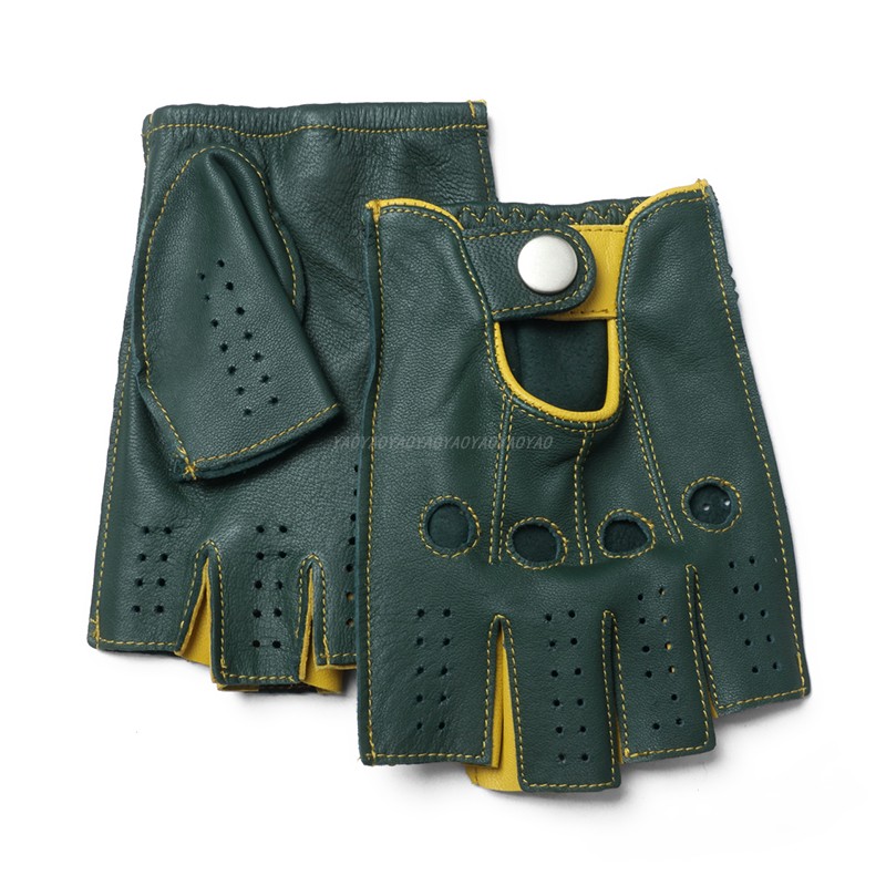 Leather Driving Glove - คุณภาพสูง 2026 ใหม่ ฮาล์ฟ แฟอินเกอร์ถุงมือหนังแท้สำหรับผู้ชาย ถุงมือหนังแพะ