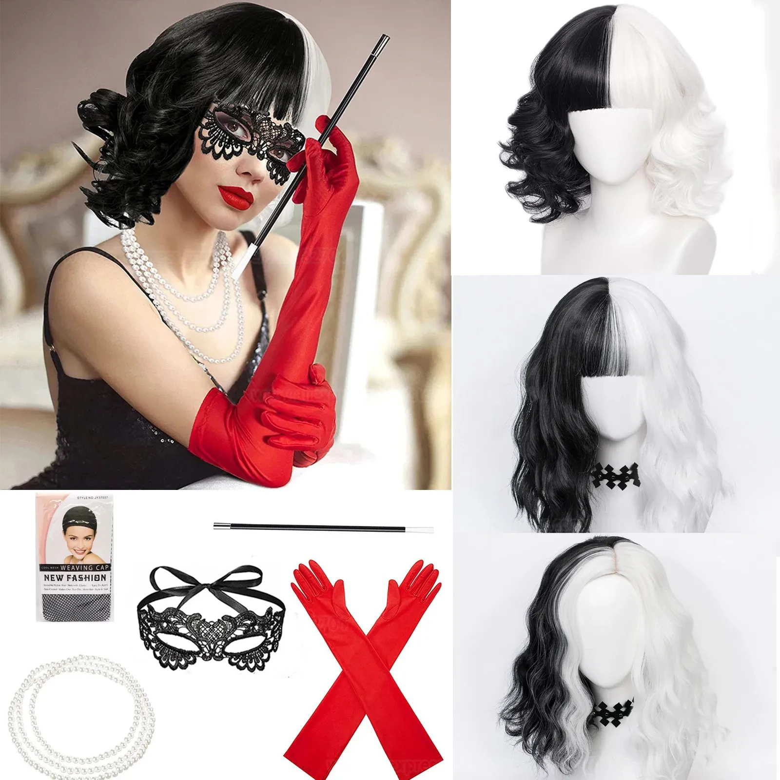 วิกผมคอสเพลย์อนิเมะ Cruella de - Heat Resistant Glove บทวิจารณ์และราคา