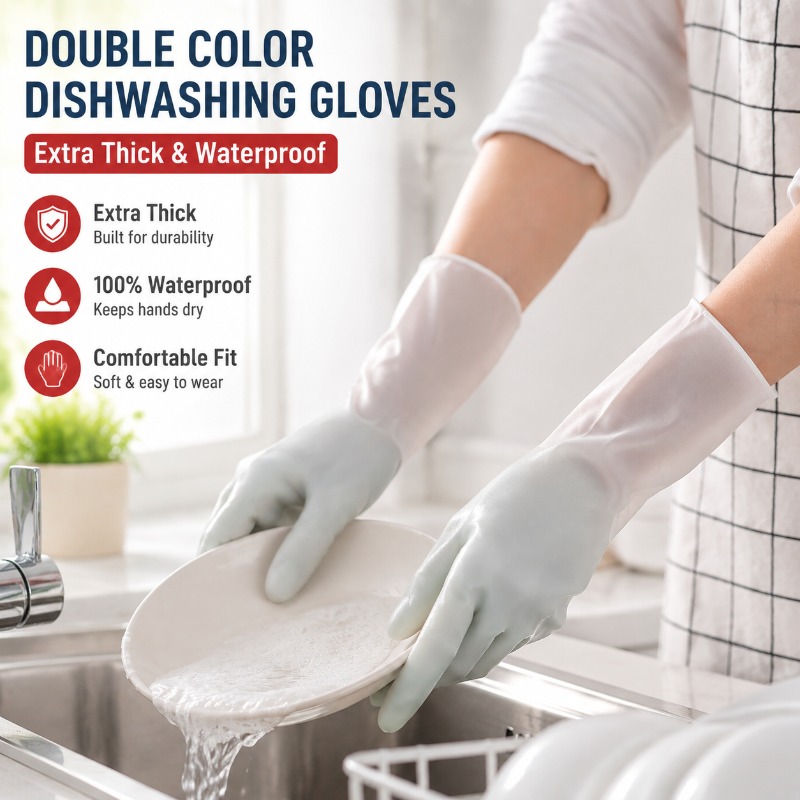 ถุงมือล้างจาน PVC สองสี หนาพิเ - Dish Glove Rubber บทวิจารณ์และราคา